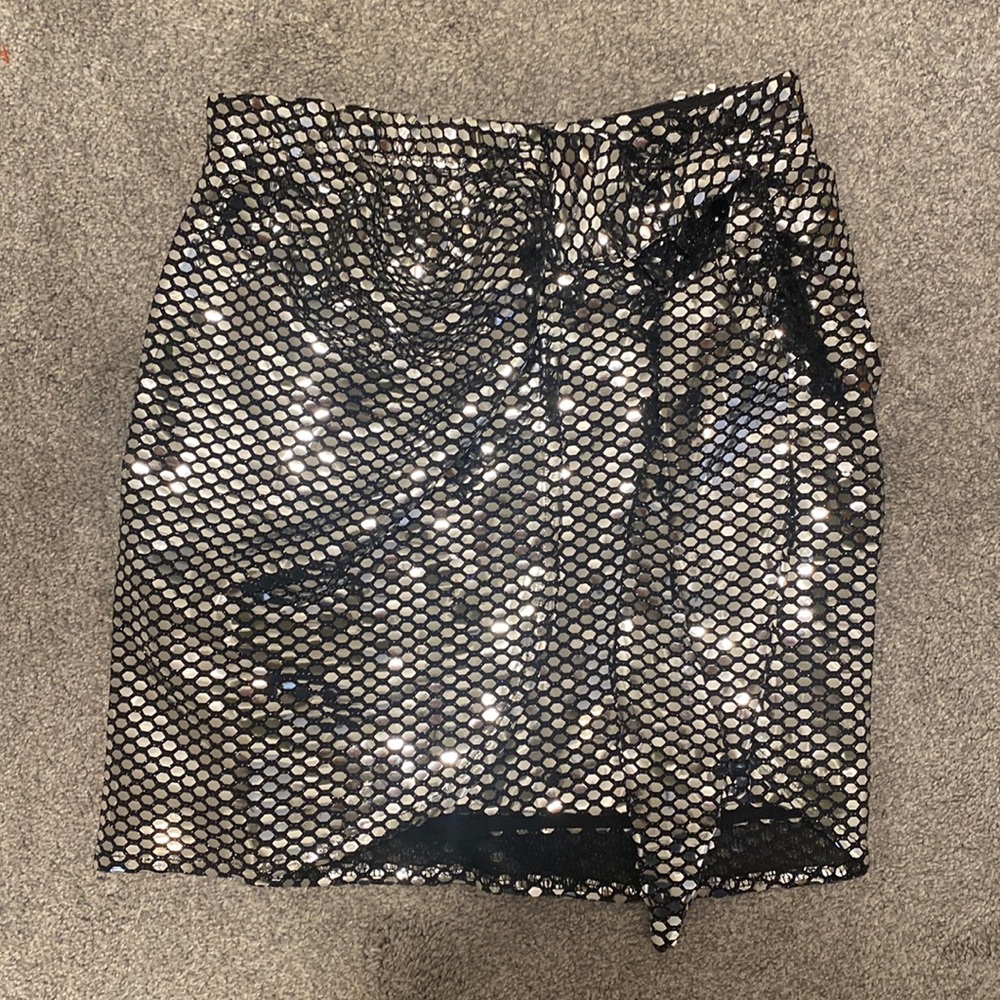 Milk & Honey Silver Sequin Wrap Skirt, Size Small